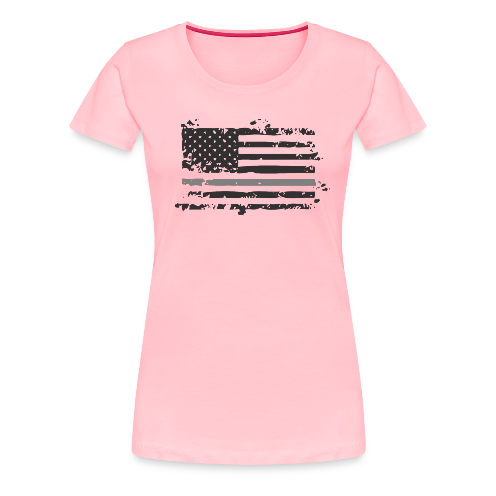 Women’s Premium T-Shirt - Distressed Silver Line Flag - pink