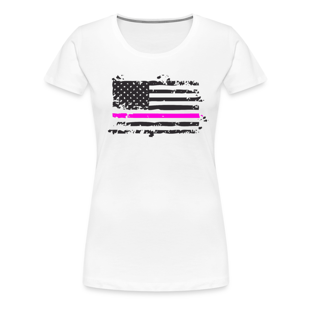 Women’s Premium T-Shirt - Distressed Pink Line Flag - white