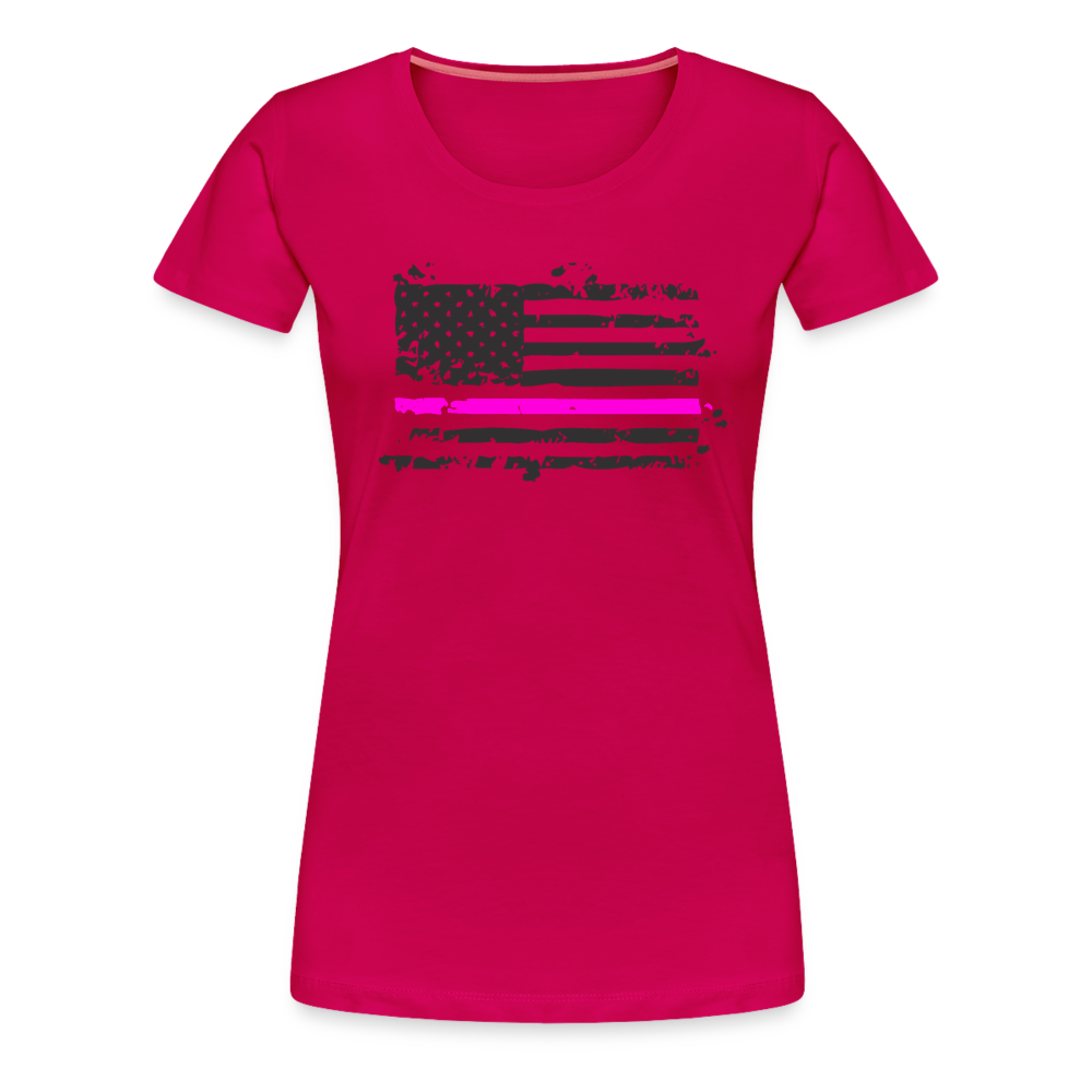 Women’s Premium T-Shirt - Distressed Pink Line Flag - dark pink