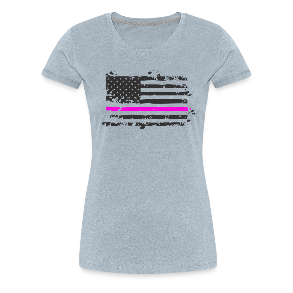 Women’s Premium T-Shirt - Distressed Pink Line Flag - heather ice blue