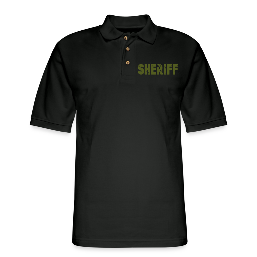 Men's Pique Polo Shirt - Sheriff Front and Back - OD Green - black