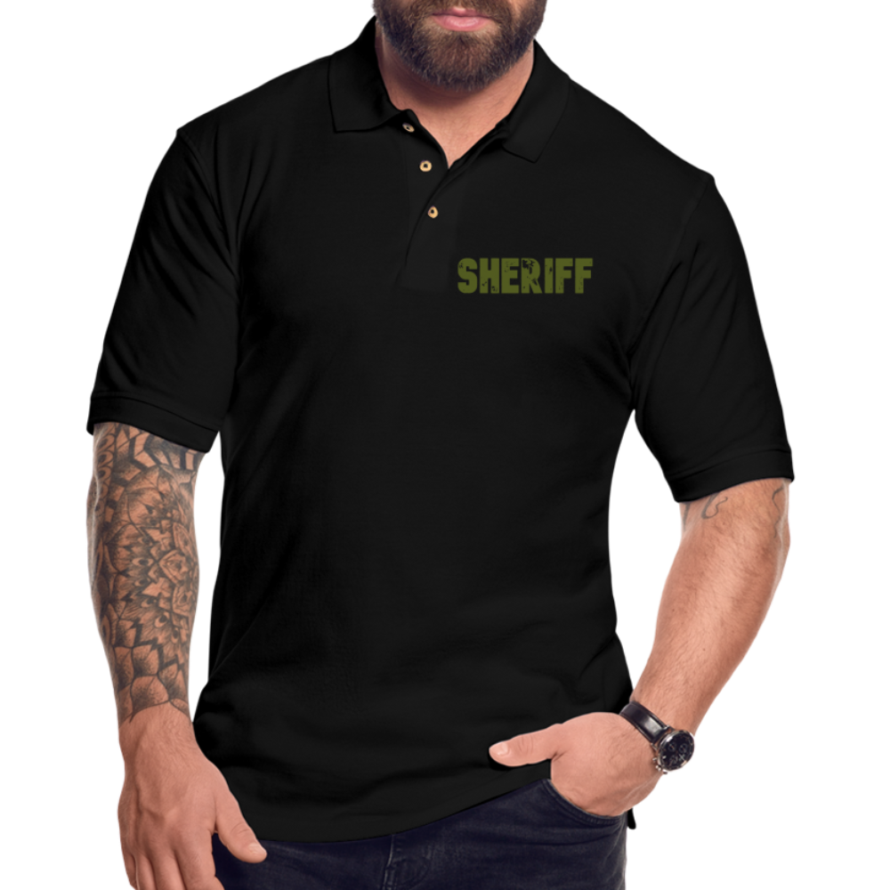 Men's Pique Polo Shirt - Sheriff Front and Back - OD Green - black