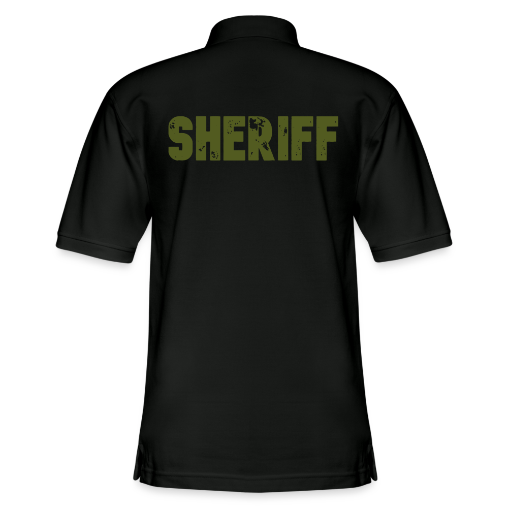 Men's Pique Polo Shirt - Sheriff Front and Back - OD Green - black