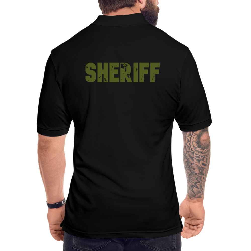 Men's Pique Polo Shirt - Sheriff Front and Back - OD Green - black
