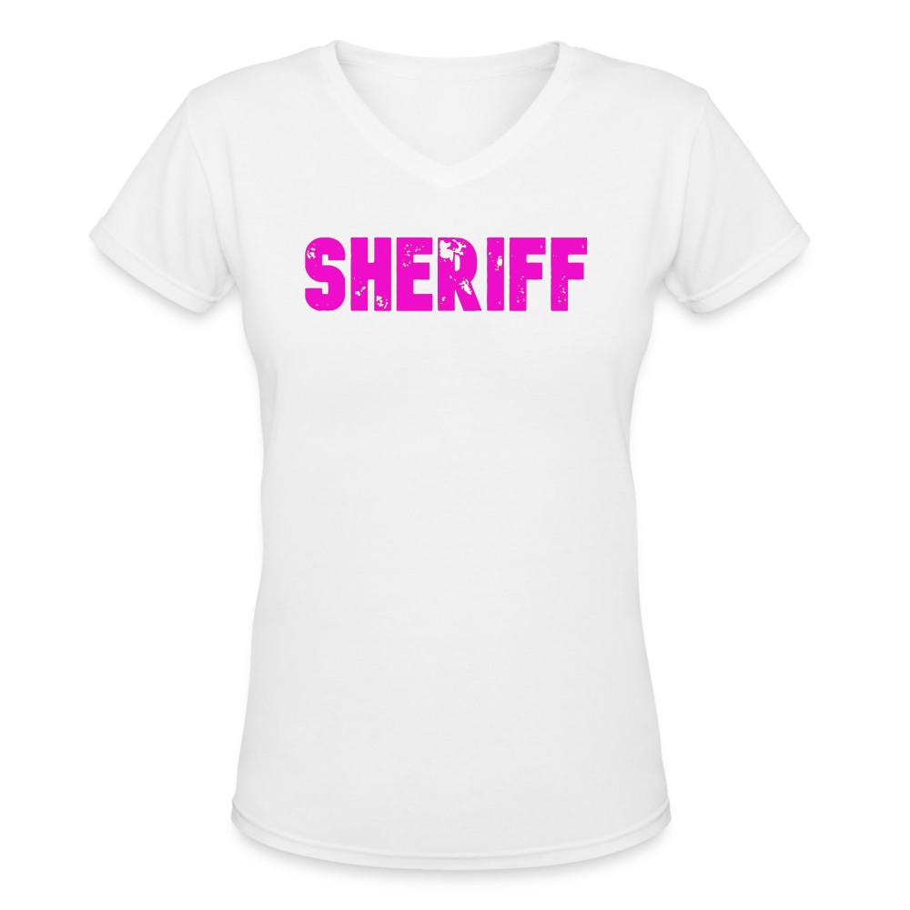 Women's V-Neck T-Shirt - Sheriff- Pink - white