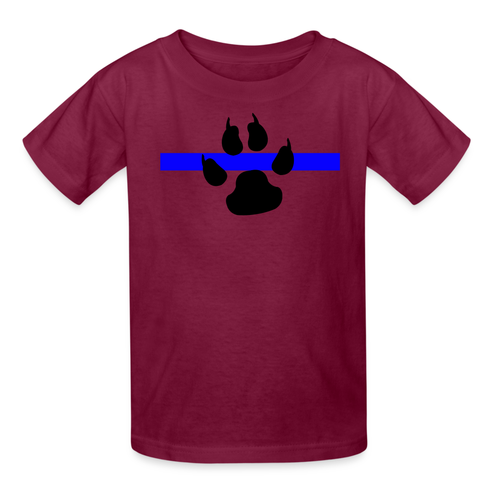 Kids' T-Shirt - Thin Blue Line K-9 Paw - burgundy