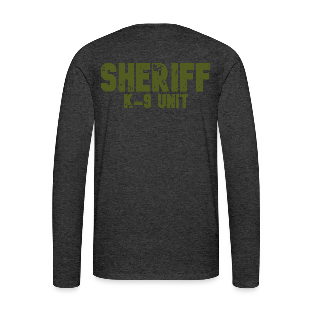 Men's Premium Long Sleeve T-Shirt - Sheriff K-9 - OD Green Front and Back - charcoal grey