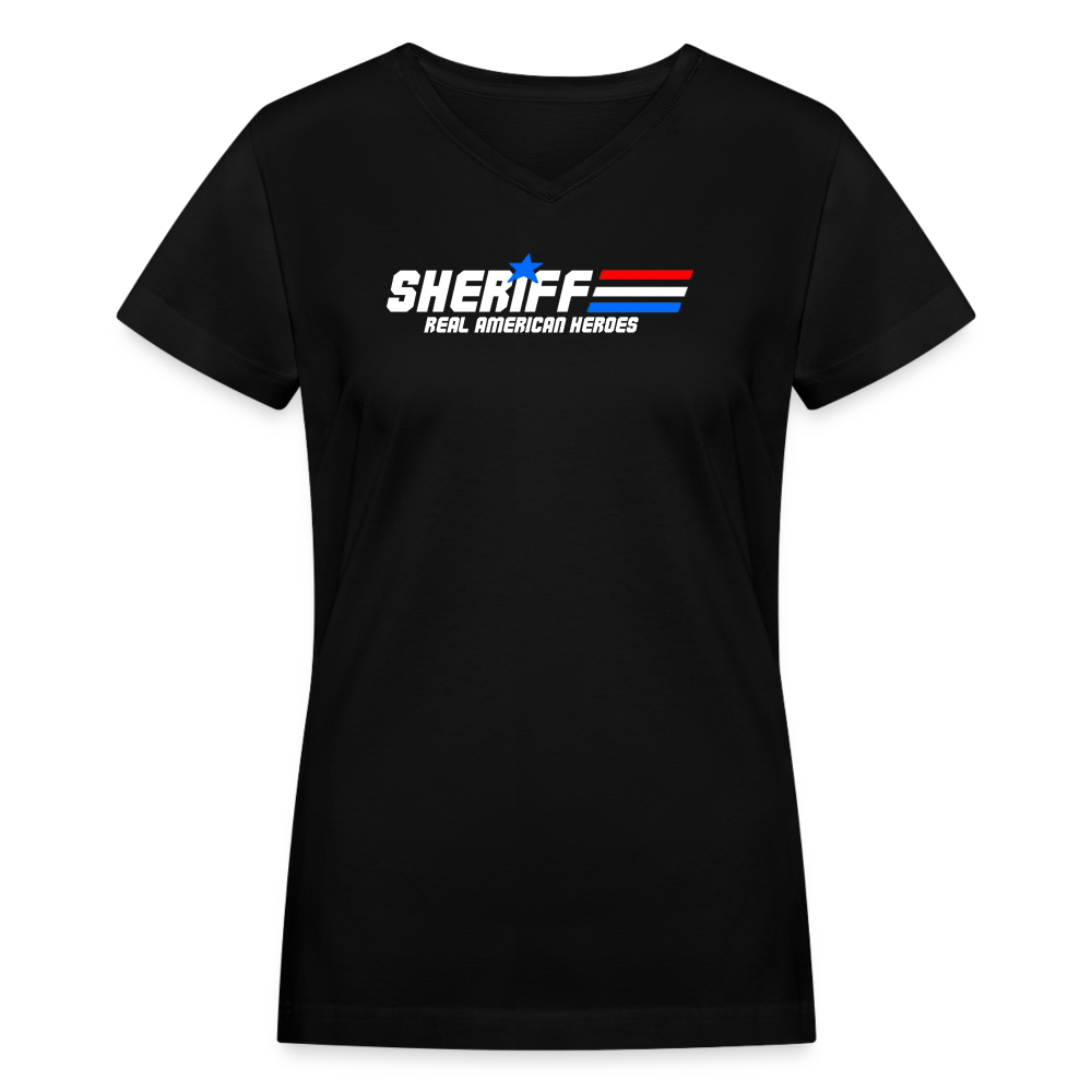 Women's V-Neck T-Shirt - Sheriff "Real American Heroes" - black