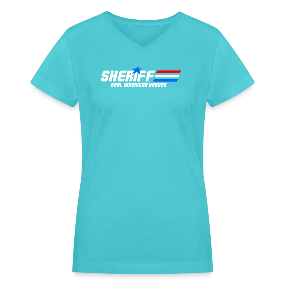 Women's V-Neck T-Shirt - Sheriff "Real American Heroes" - aqua