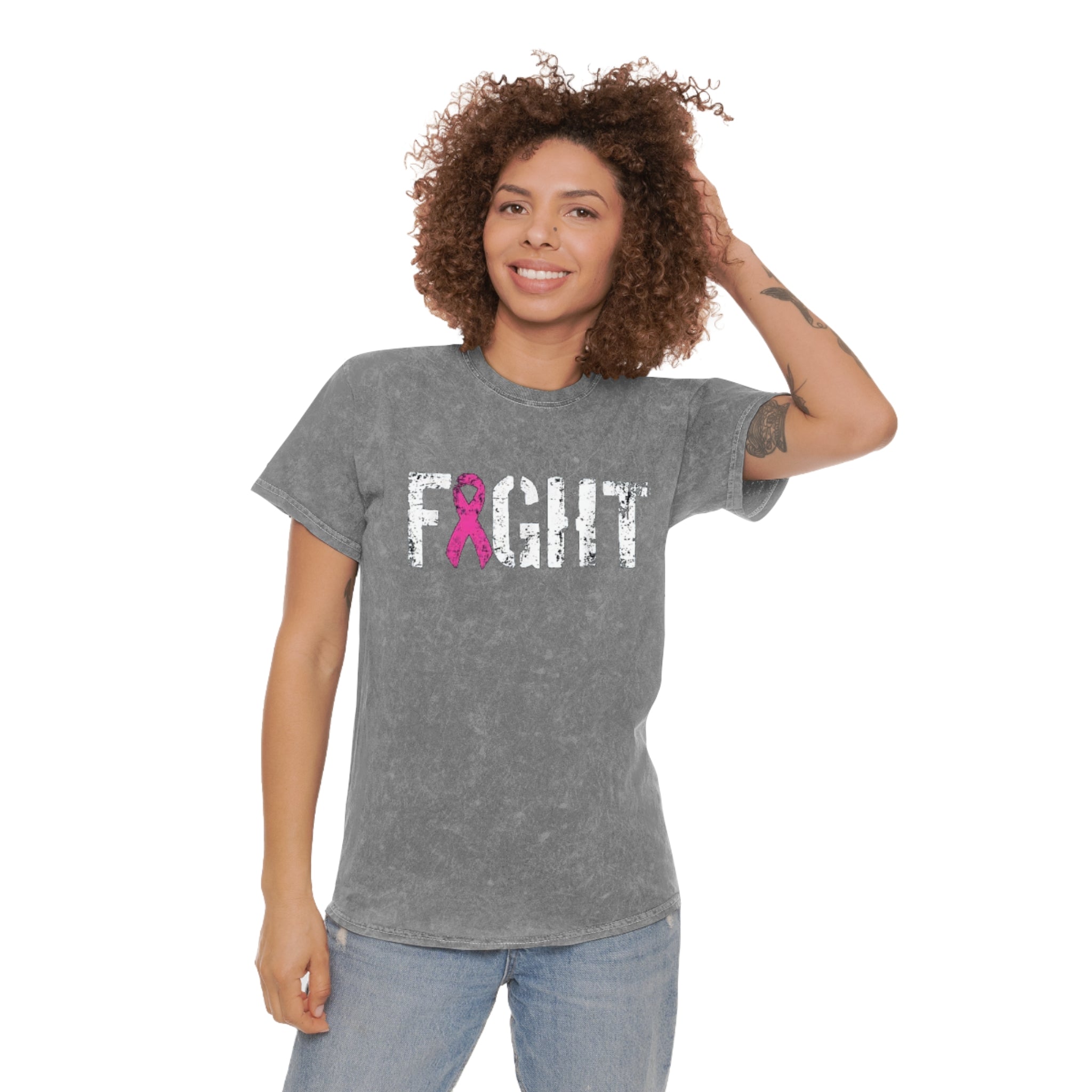 Unisex Mineral Wash T-Shirt - "Fight" Breast Cancer Awareness
