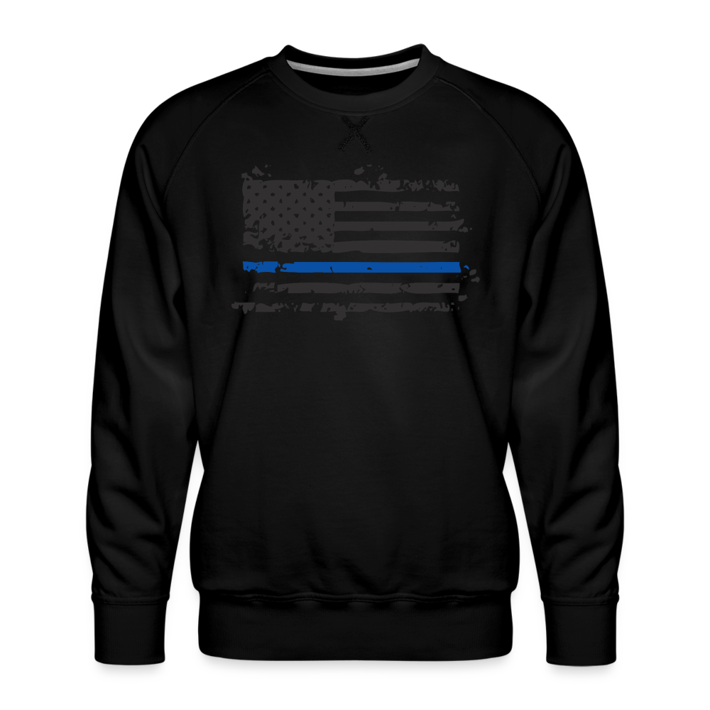 Men’s Premium Sweatshirt - Distressed Thin Blue Line Flag - black