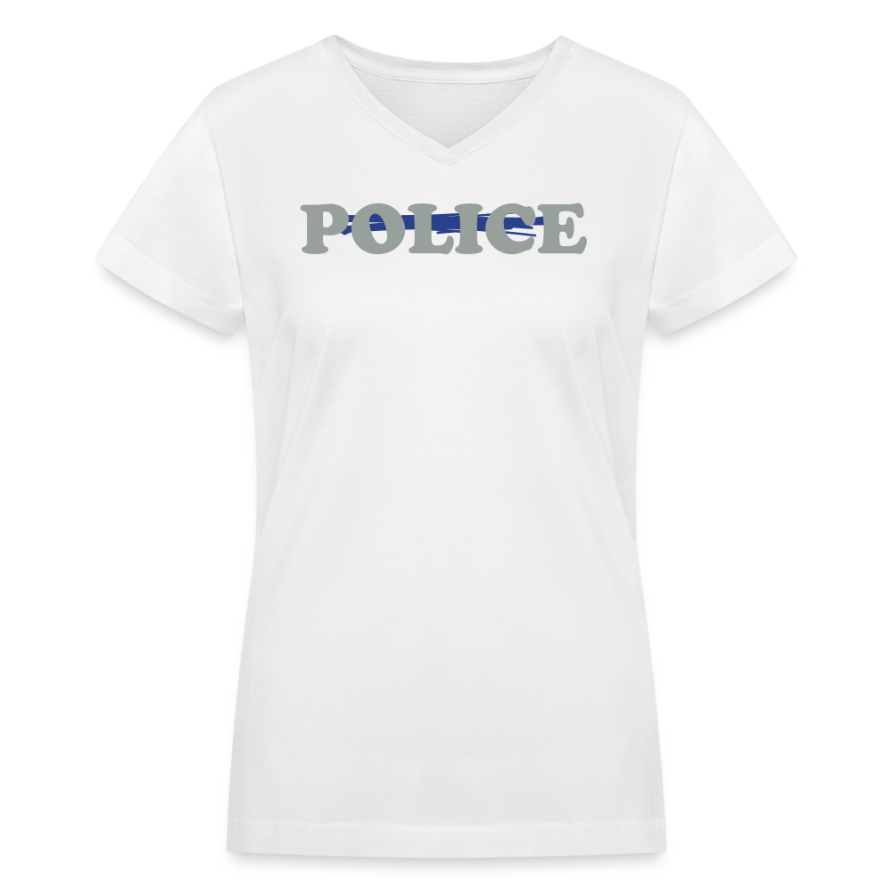 Women's V-Neck T-Shirt - Police Blue Line - white