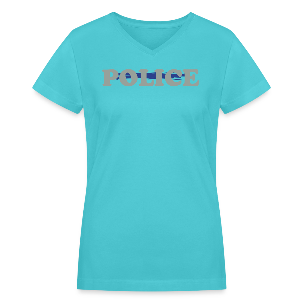 Women's V-Neck T-Shirt - Police Blue Line - aqua