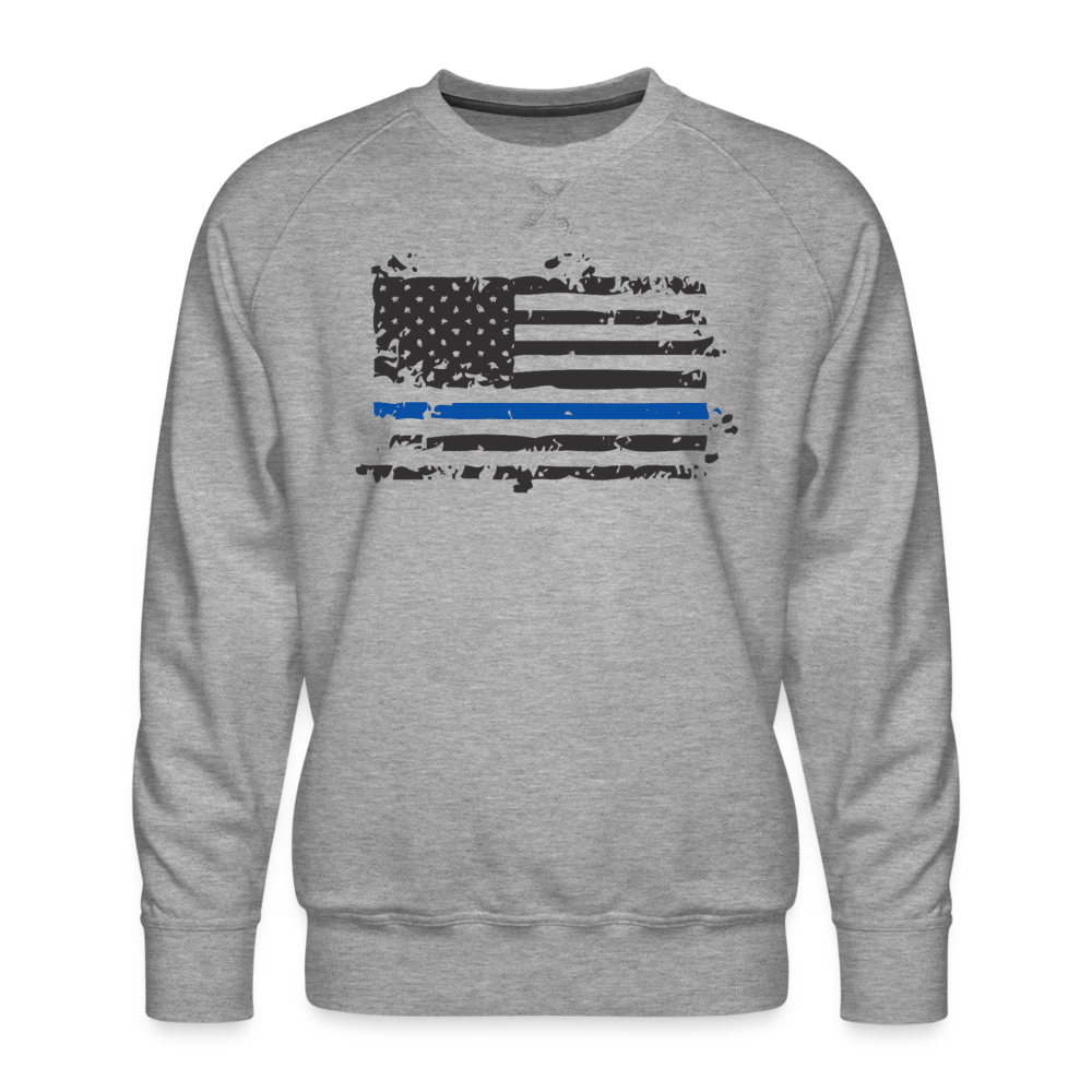 Men’s Premium Sweatshirt - Distressed Thin Blue Line Flag - heather grey