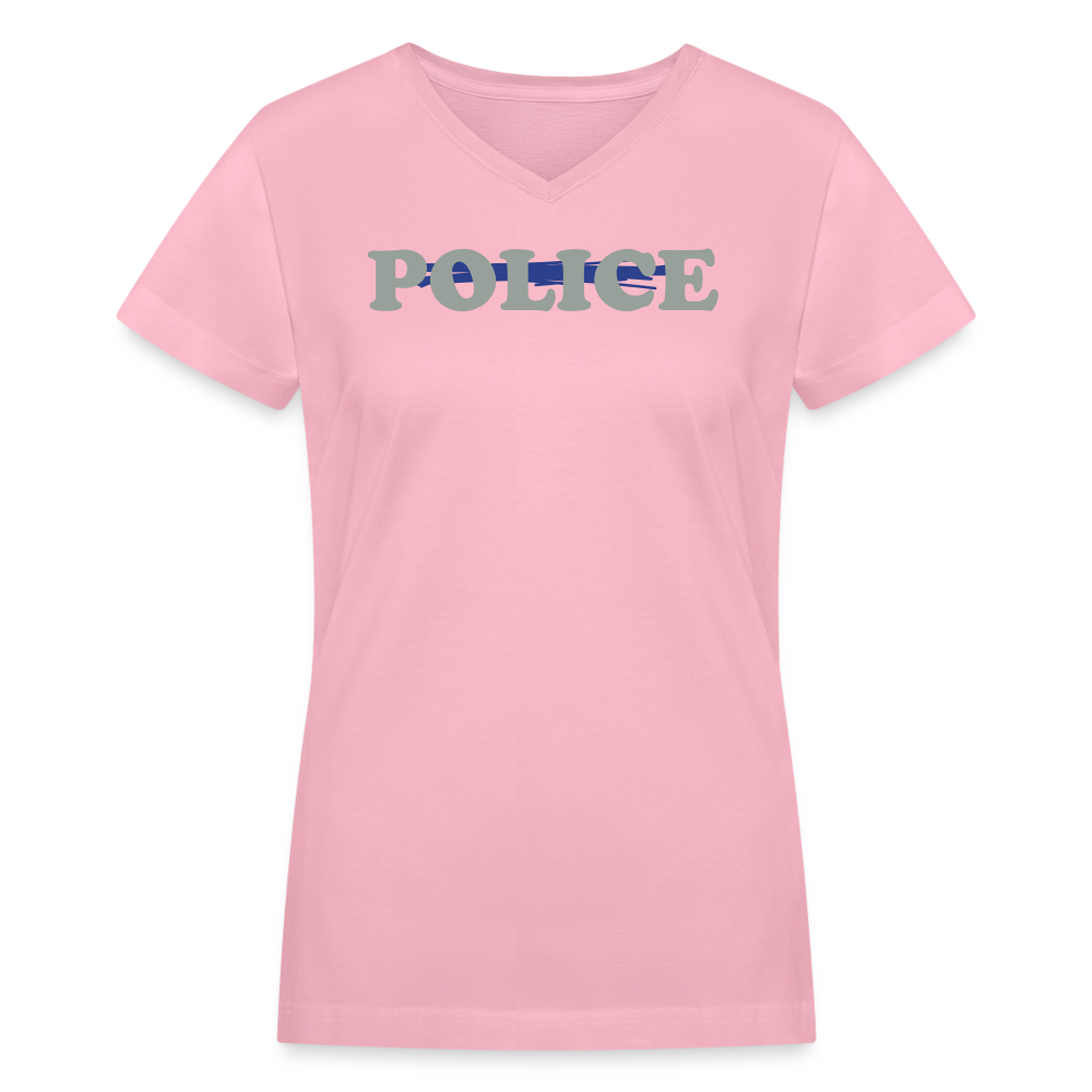 Women's V-Neck T-Shirt - Police Blue Line - pink