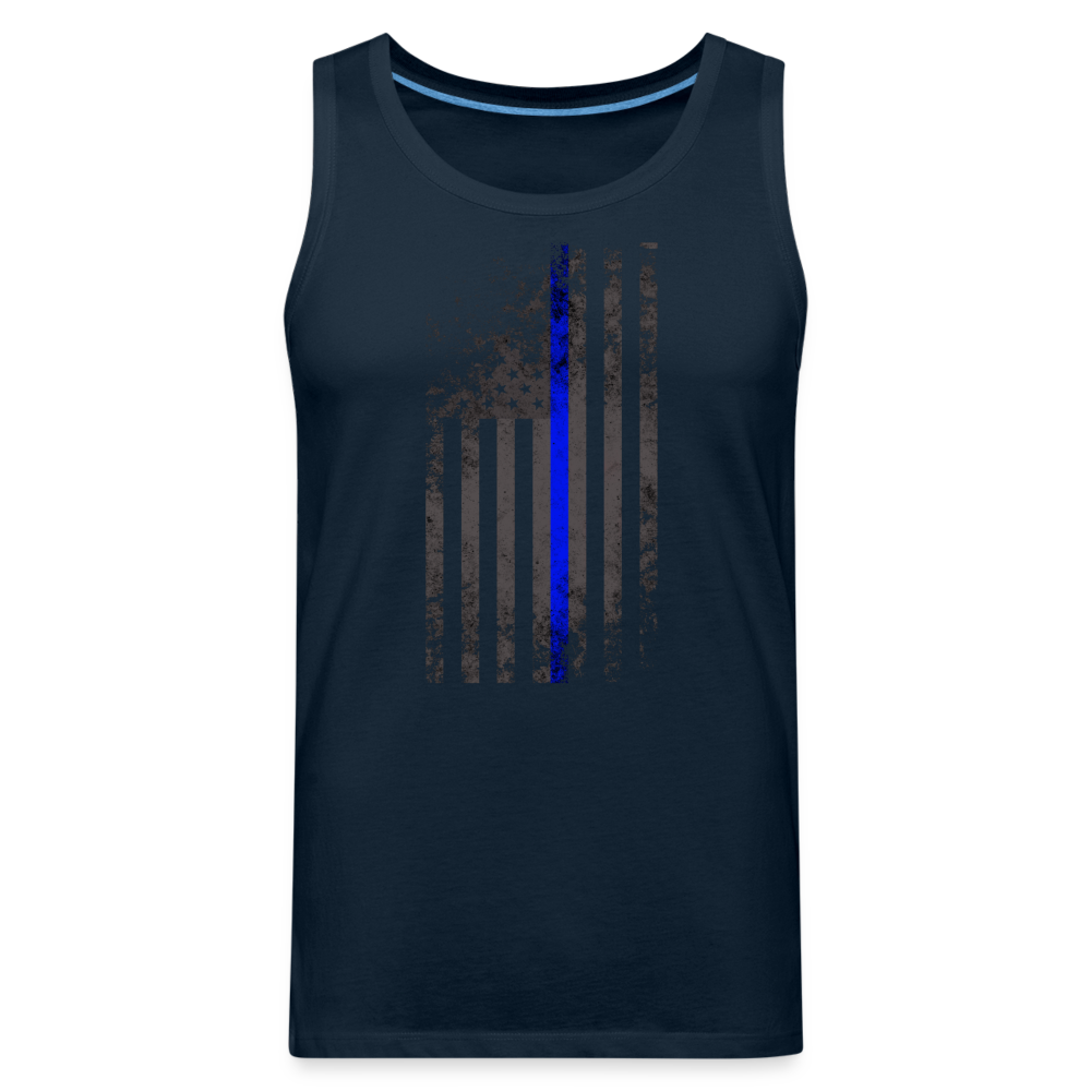 Men’s Premium Tank - Thin Blue Line Distressed Vertical Flag - deep navy