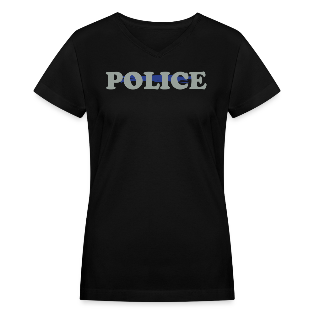 Women's V-Neck T-Shirt - Police Blue Line - black