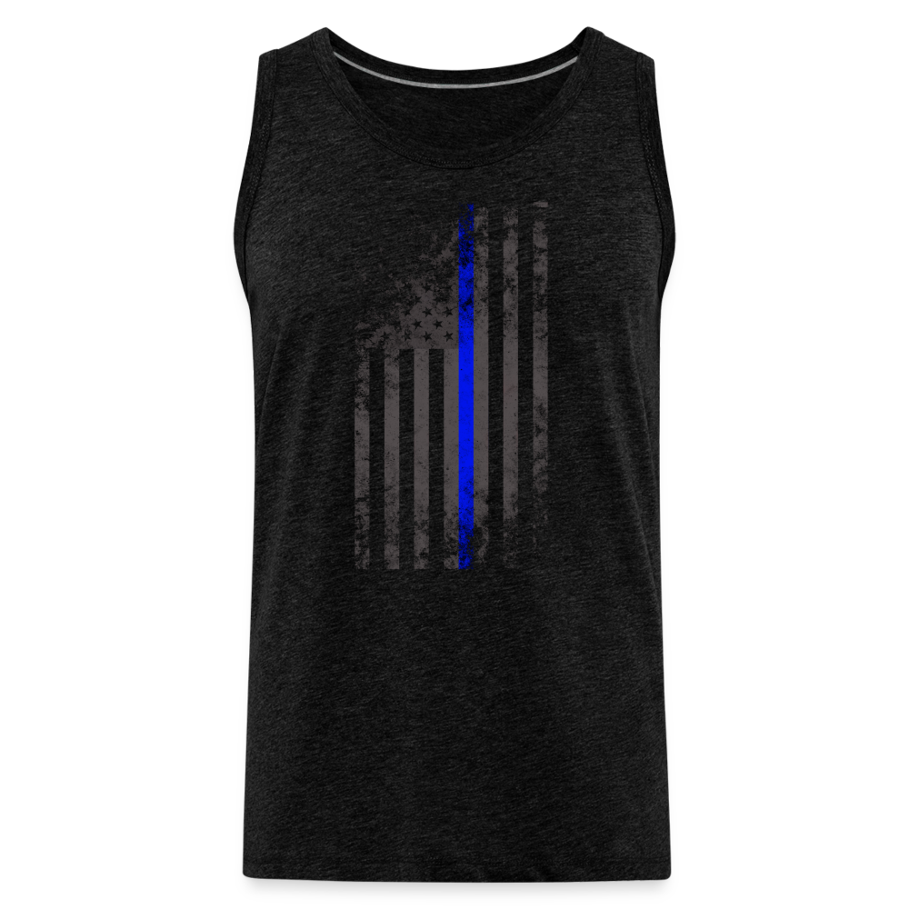 Men’s Premium Tank - Thin Blue Line Distressed Vertical Flag - charcoal grey