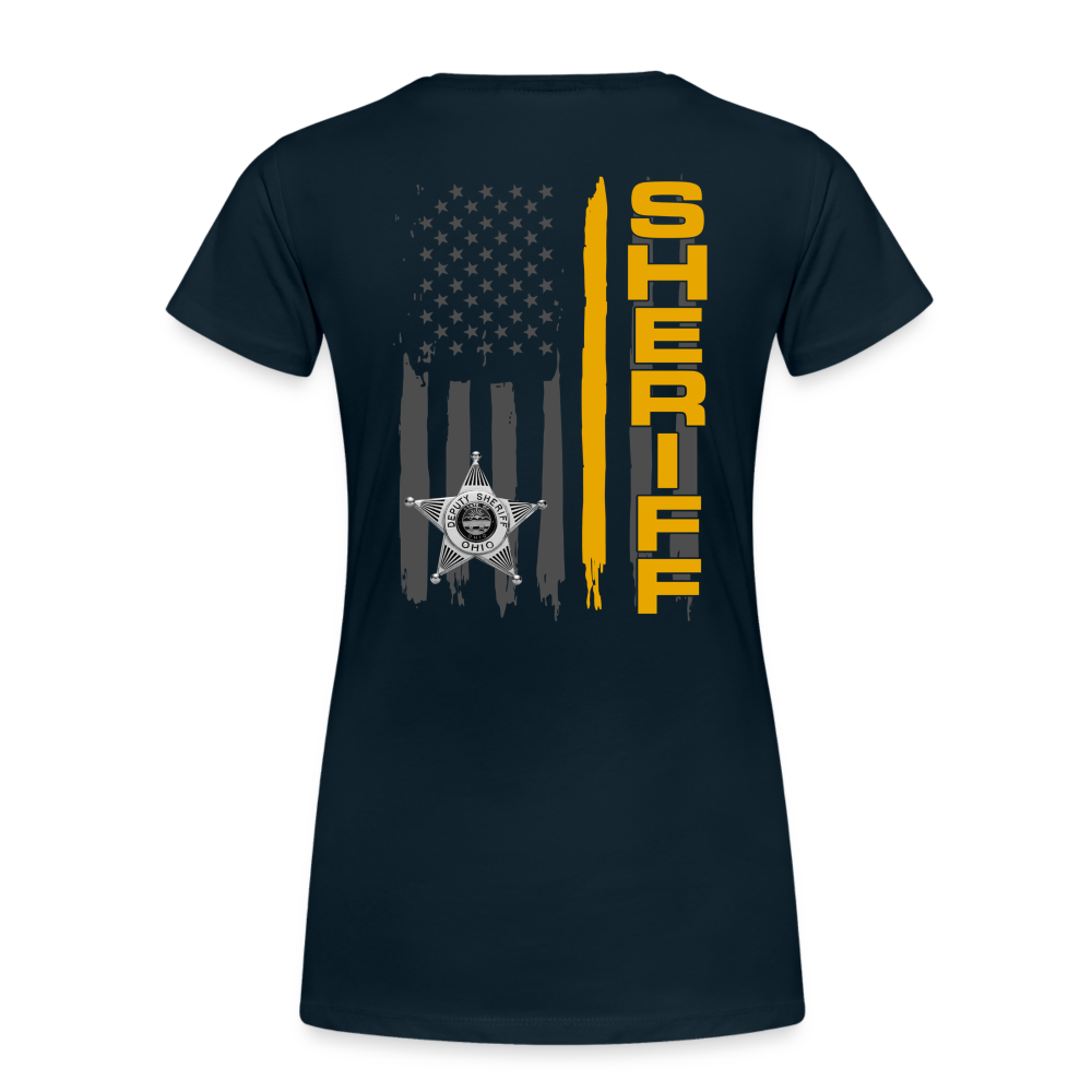 Women’s Premium T-Shirt - Ohio Sheriff Vertical Flag - Fr and Bk - deep navy