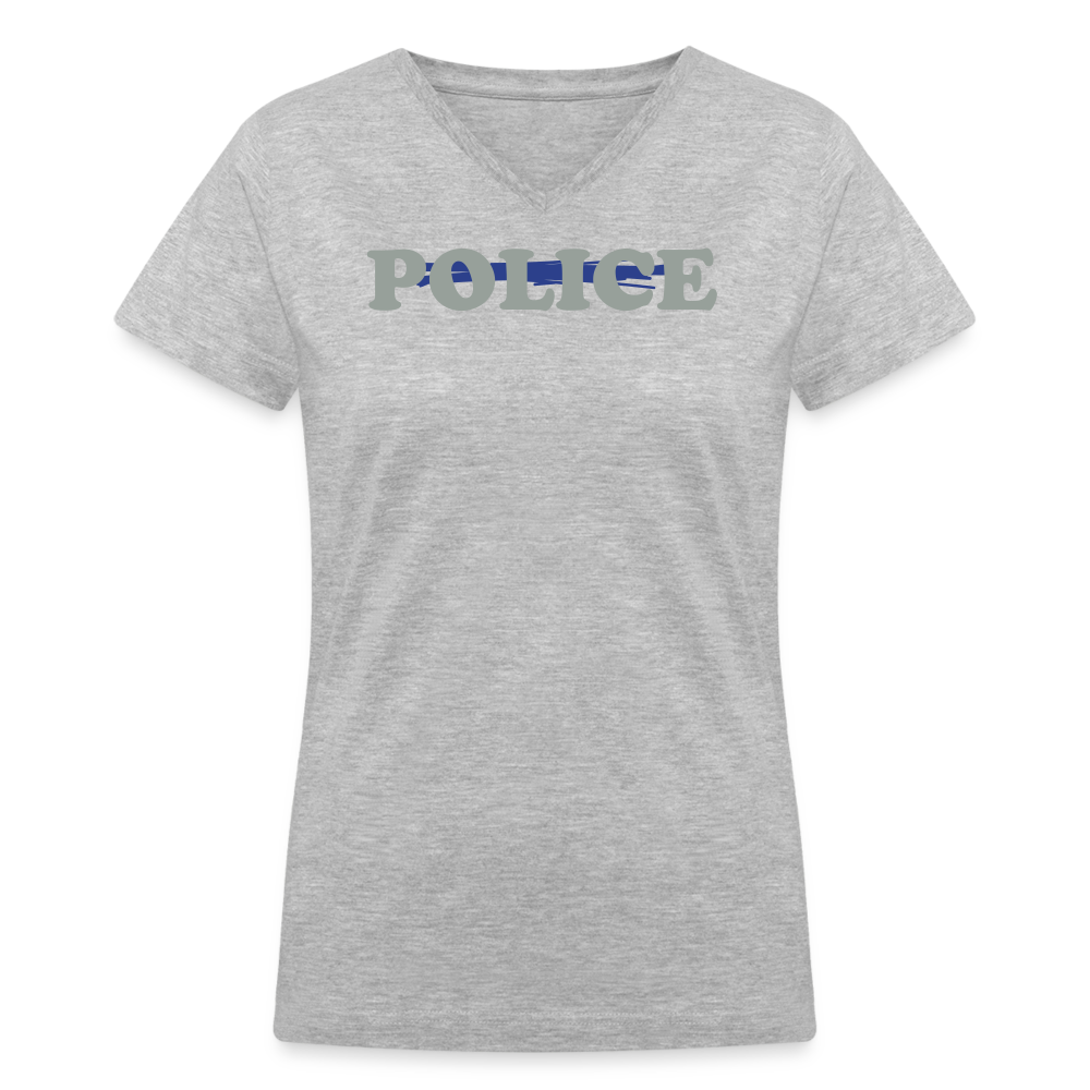 Women's V-Neck T-Shirt - Police Blue Line - gray