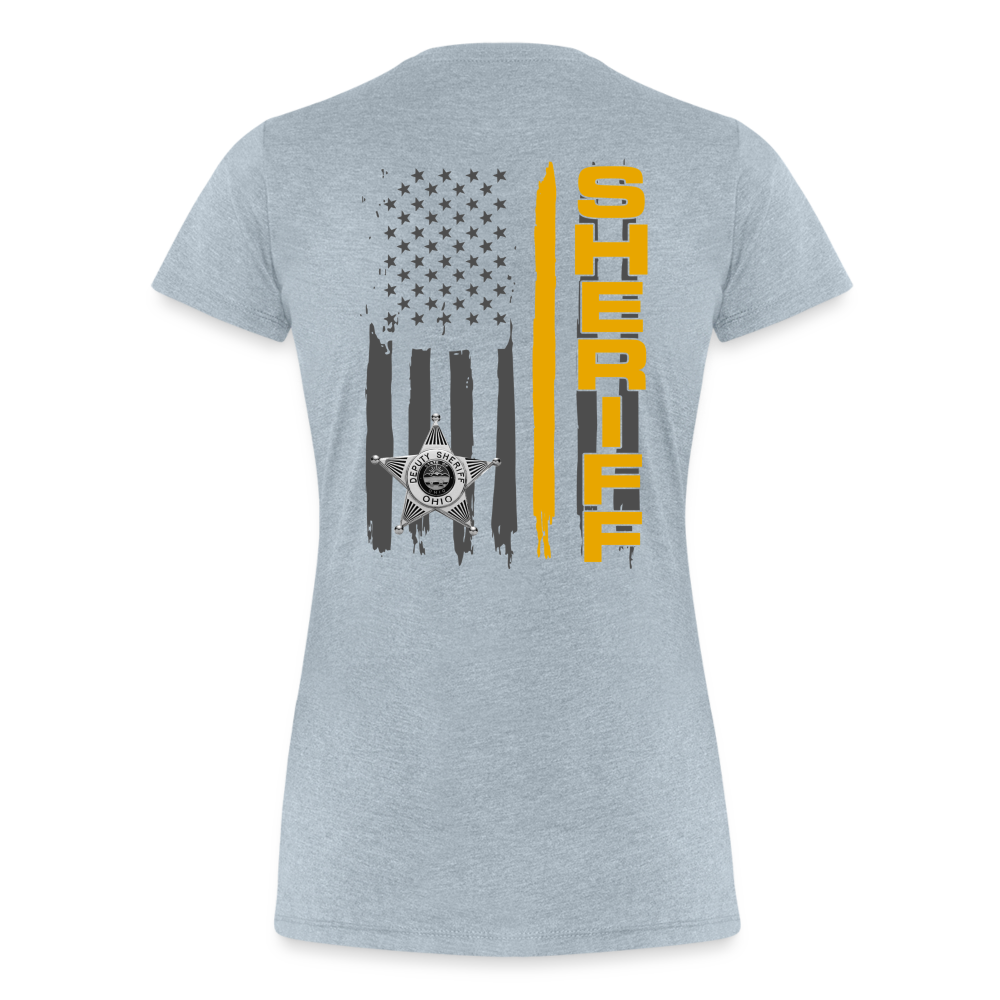 Women’s Premium T-Shirt - Ohio Sheriff Vertical Flag - Fr and Bk - heather ice blue