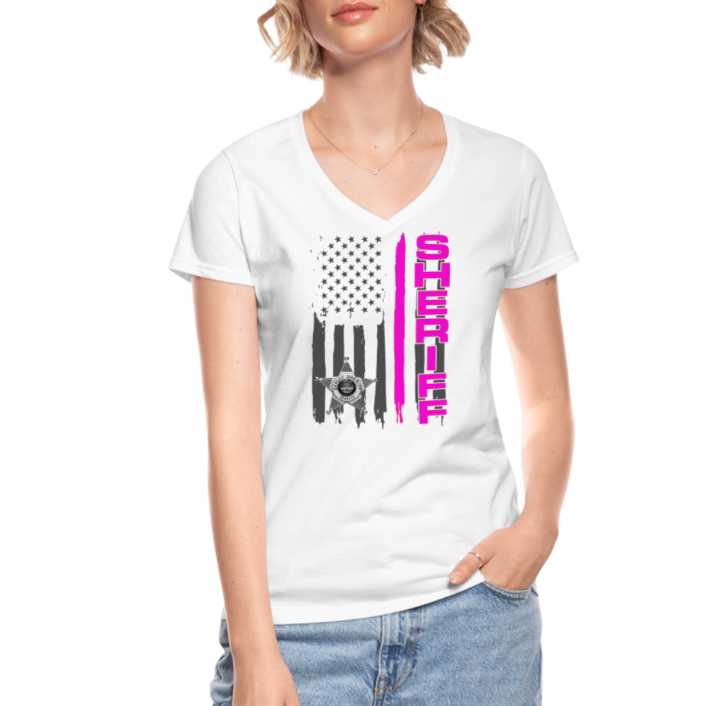 Women's V-Neck T-Shirt - Ohio Sheriff Vertical Pink - white