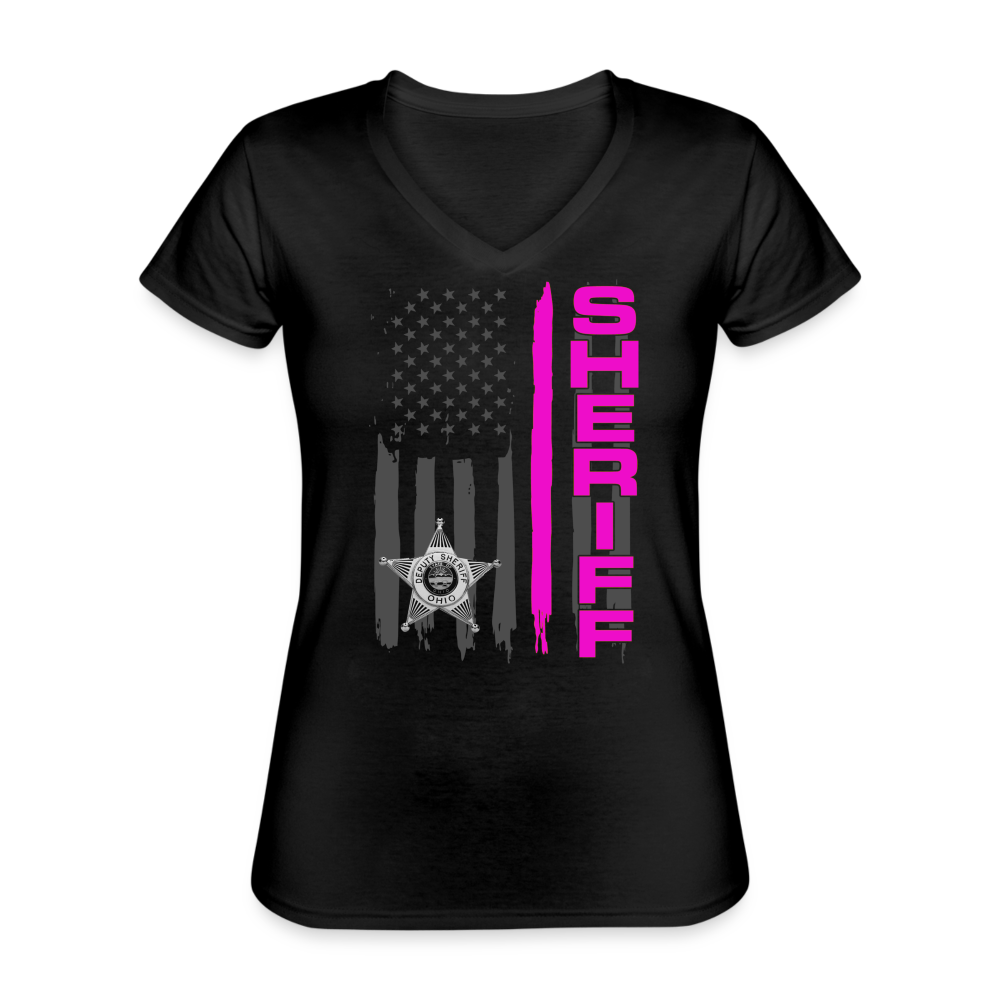 Women's V-Neck T-Shirt - Ohio Sheriff Vertical Pink - black