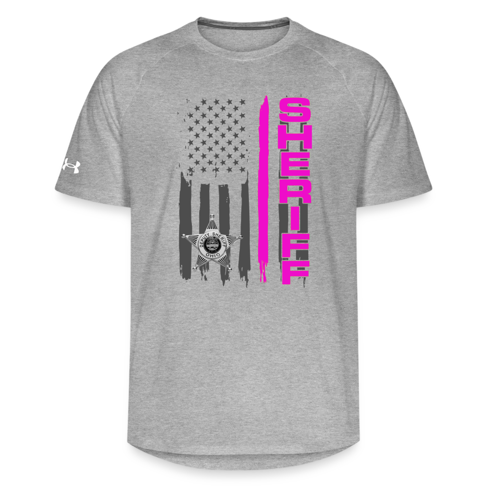 Under Armour Unisex Athletics T-Shirt - Ohio Sheriff Vertical Flag Pink - heather gray