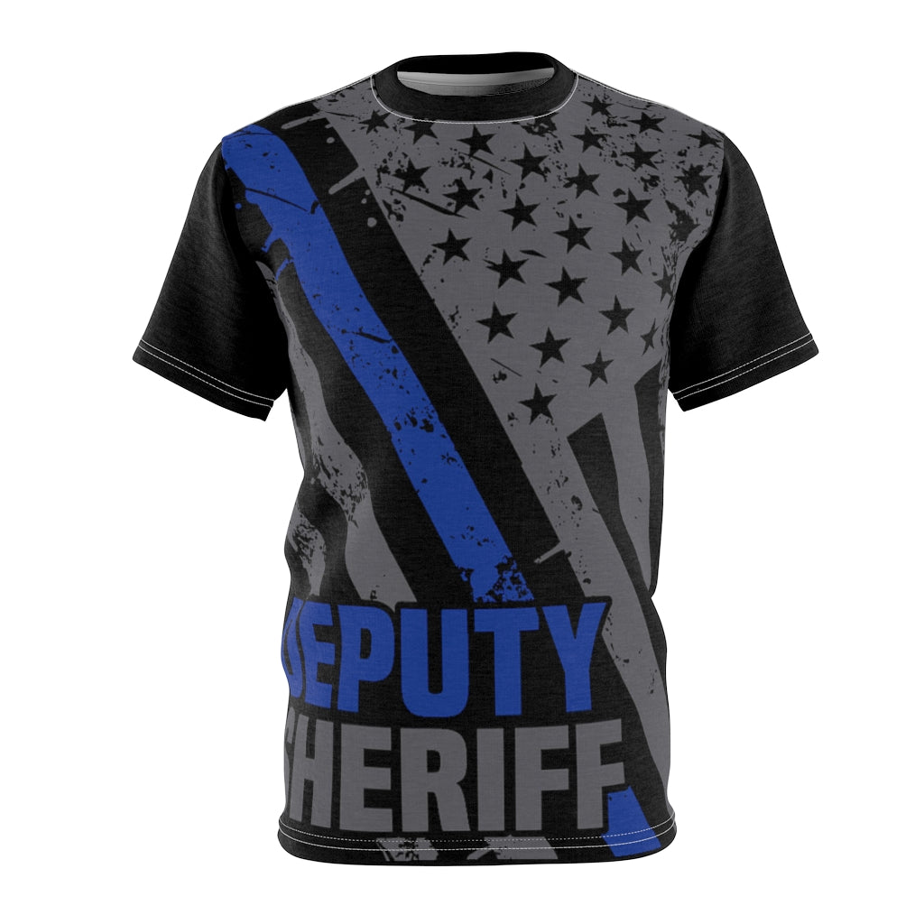 Unisex AOP Cut & Sew Tee - Deputy Sheriff Blue Line Flag