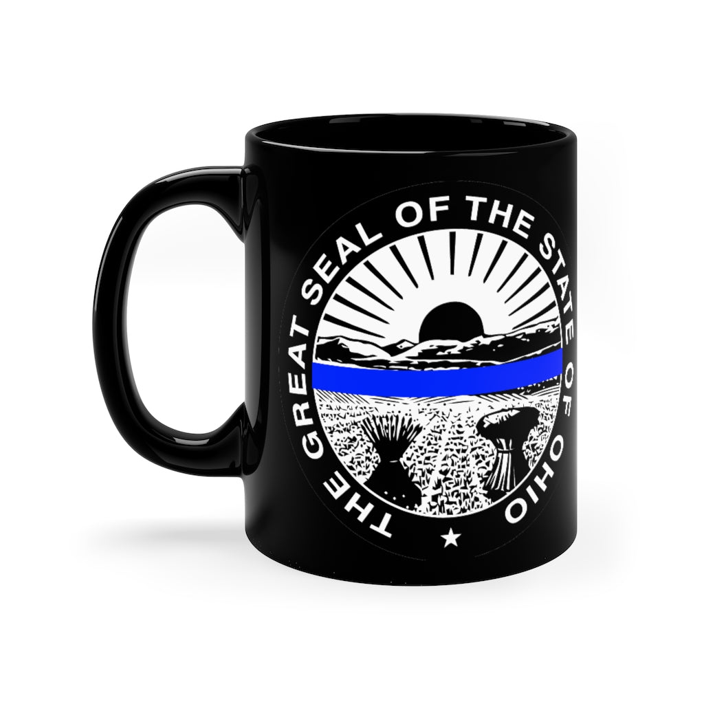 Black mug 11oz -Blue Line Ohio Seal