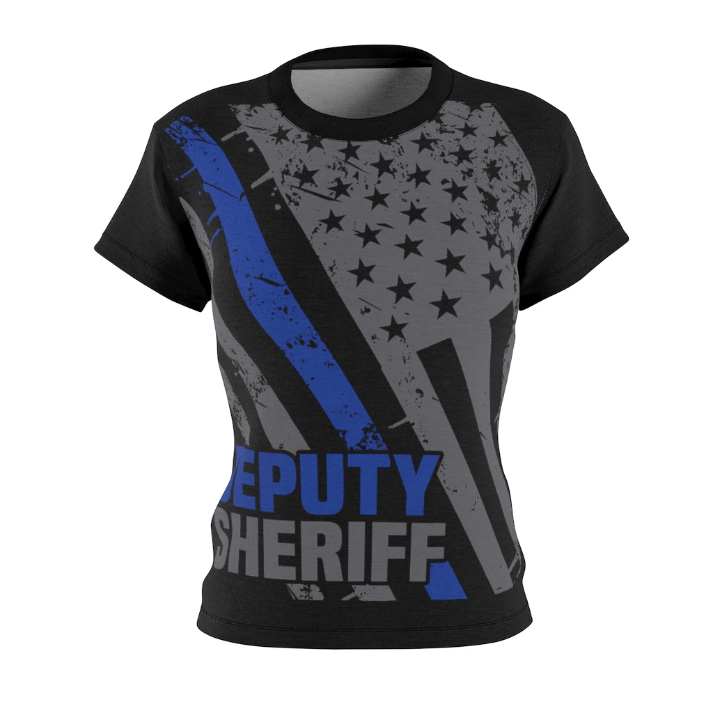Women's AOP Cut & Sew Tee - Deputy Sheriff Blue Line Flag