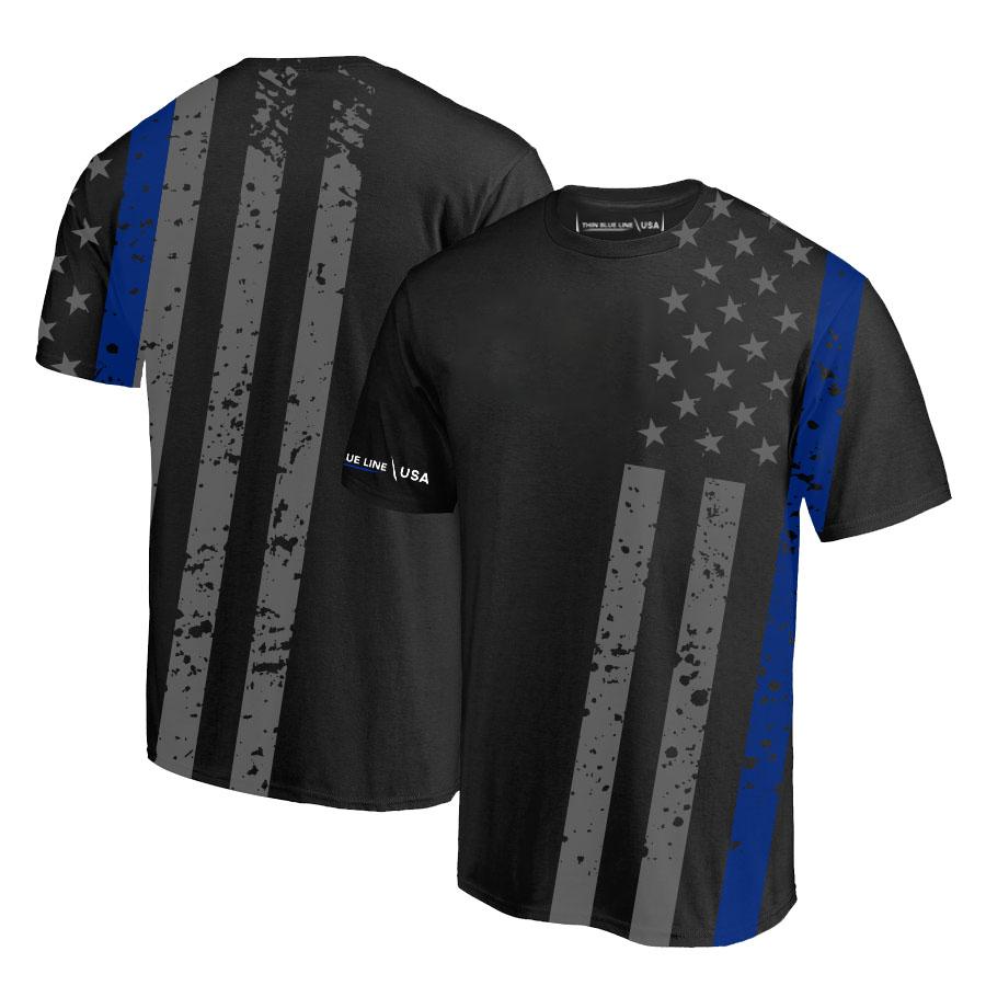 Athletic, Dry Wicking Men's Shirt - Distressed Thin Blue Line Flag