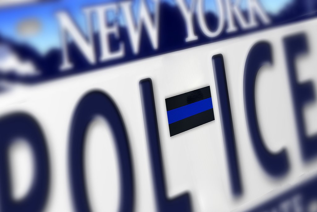 Reflective Thin Blue Line License Plate Stickers, 1 x .75 Inches, 6 Pack