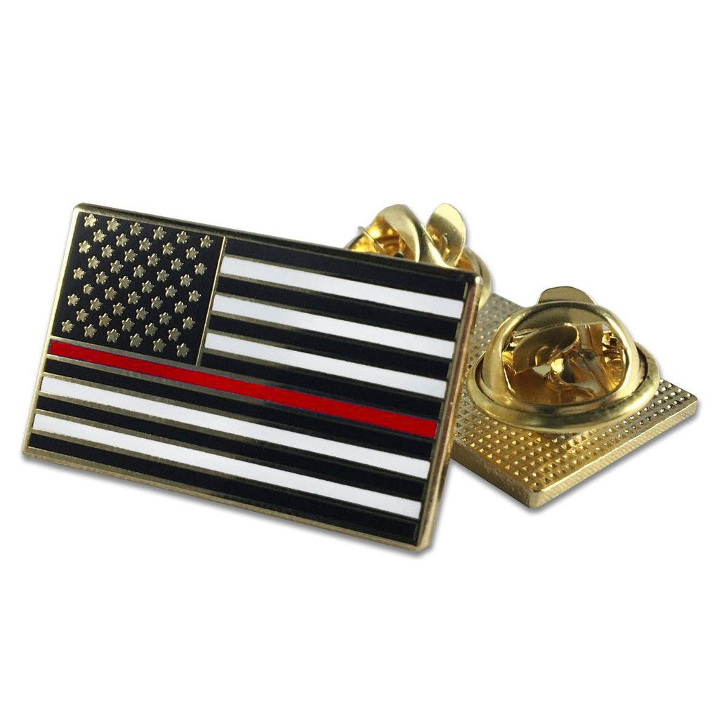 Classic Thin Red Line American Flag Pin - Double Clutch Backing