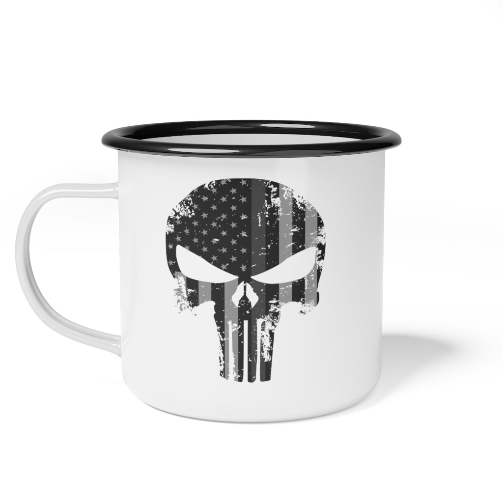 Enamel Camp Cup 12oz - Punisher Thin Silver Line