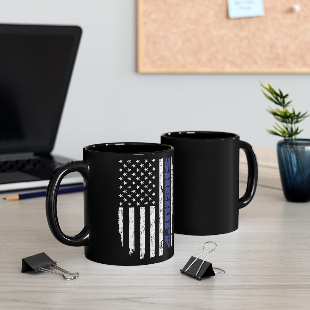 Black mug 11oz - Sheriff Blue Line Vertical Flag