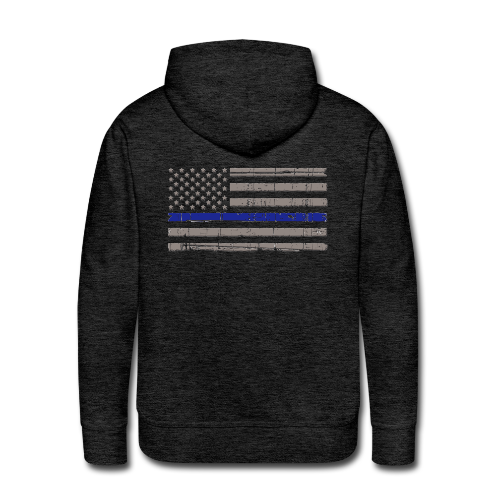 Men’s Premium Hoodie - Thin Blue Line Distressed Flag - charcoal grey
