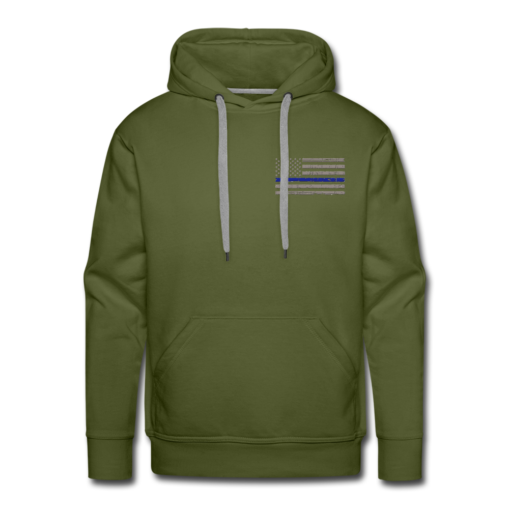Men’s Premium Hoodie - Thin Blue Line Distressed Flag - olive green