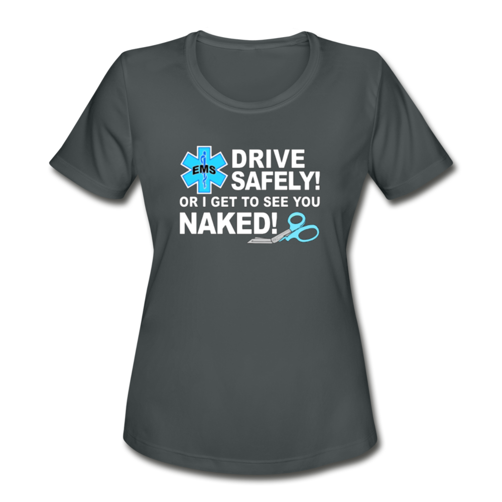 Women's Moisture Wicking Performance T-Shirt - EMS Drive Safely - charcoal