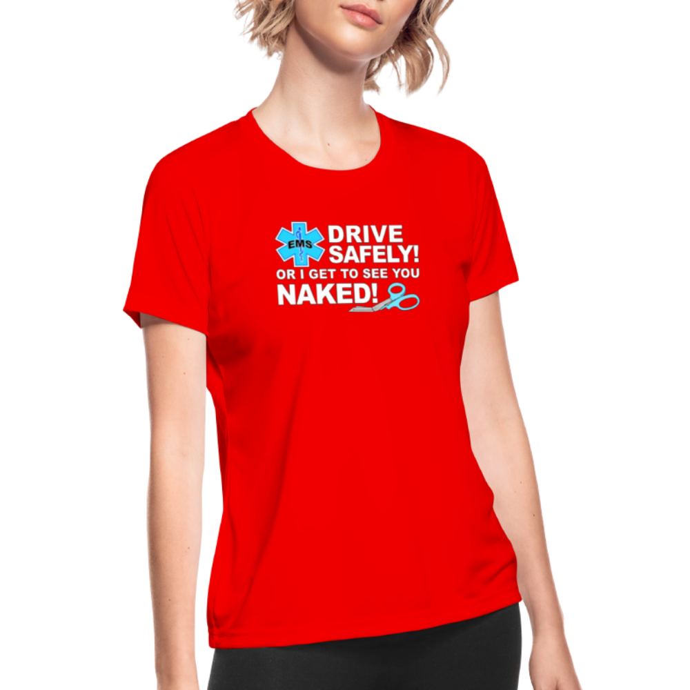 Women's Moisture Wicking Performance T-Shirt - EMS Drive Safely - red