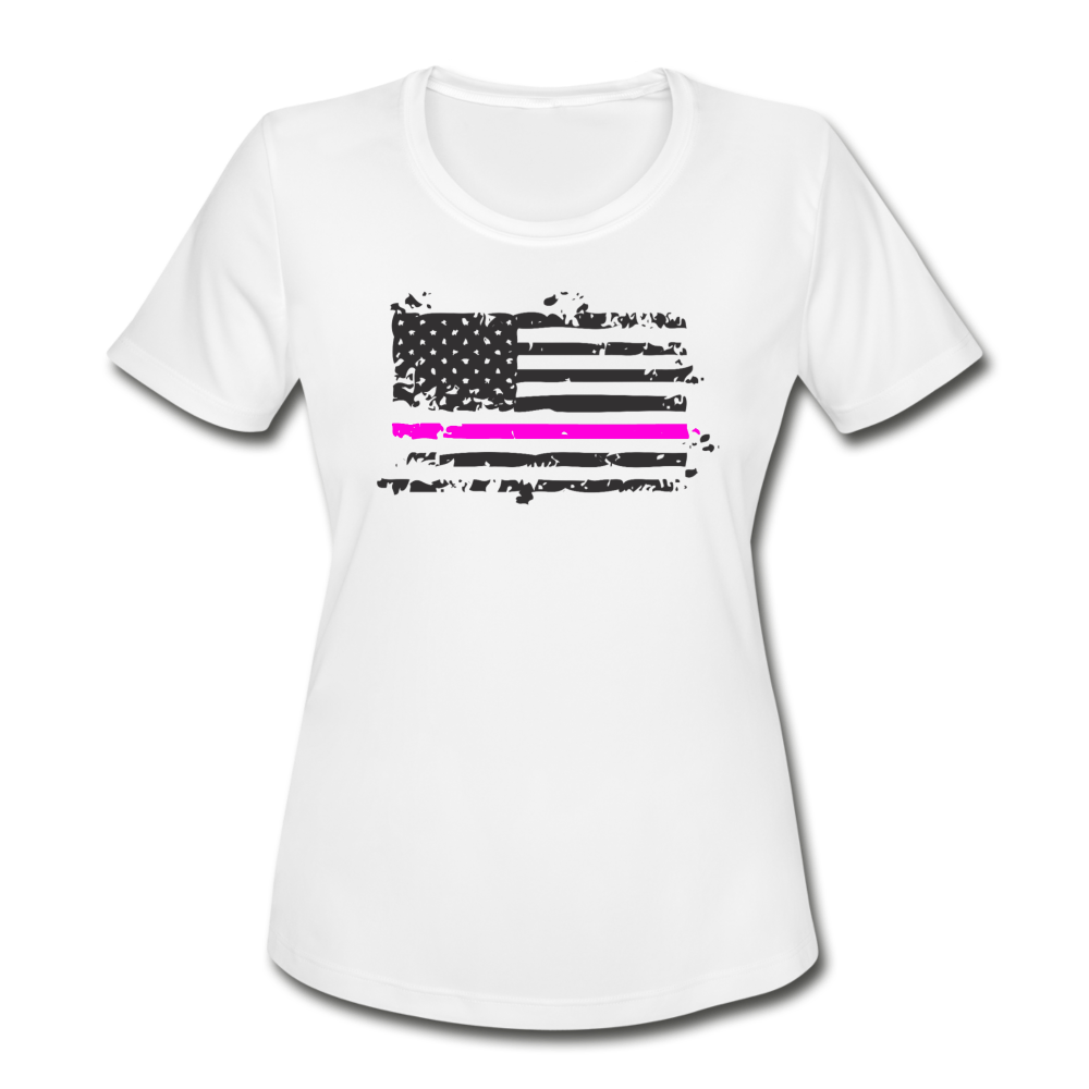 Women's Moisture Wicking Performance T-Shirt - Pink Line Flag - white