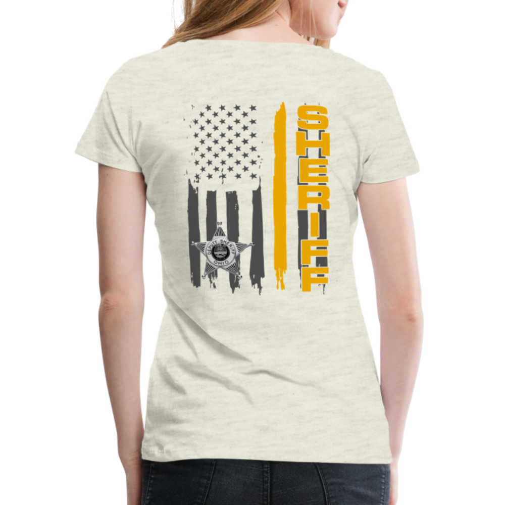 Women’s Premium T-Shirt - Ohio Sheriff Vertical Flag - Fr and Bk - heather oatmeal