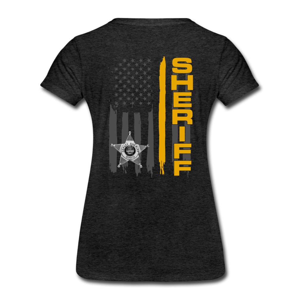 Women’s Premium T-Shirt - Ohio Sheriff Vertical Flag - Fr and Bk - charcoal grey