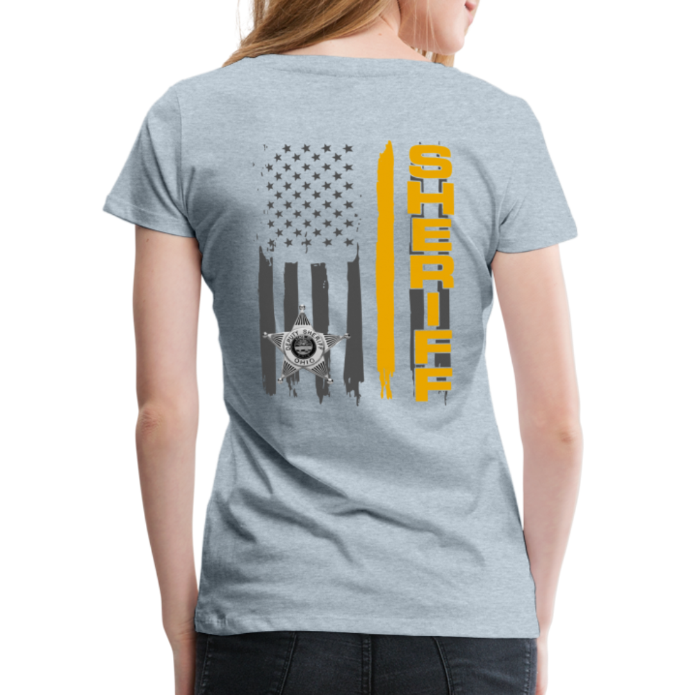 Women’s Premium T-Shirt - Ohio Sheriff Vertical Flag - Fr and Bk - heather ice blue