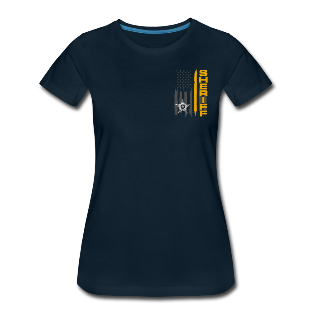 Women’s Premium T-Shirt - Ohio Sheriff Vertical Flag - Fr and Bk - deep navy
