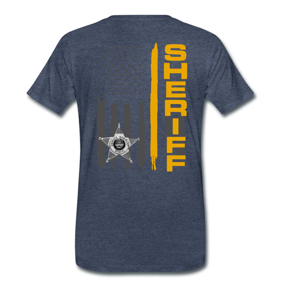 Men's Premium T-Shirt - Ohio Sheriff Vertical Flag Fr and Bk - heather blue