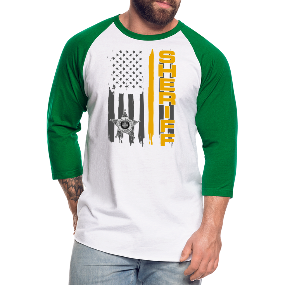 Baseball T-Shirt - Ohio Sheriff Vertical Flag - white/kelly green
