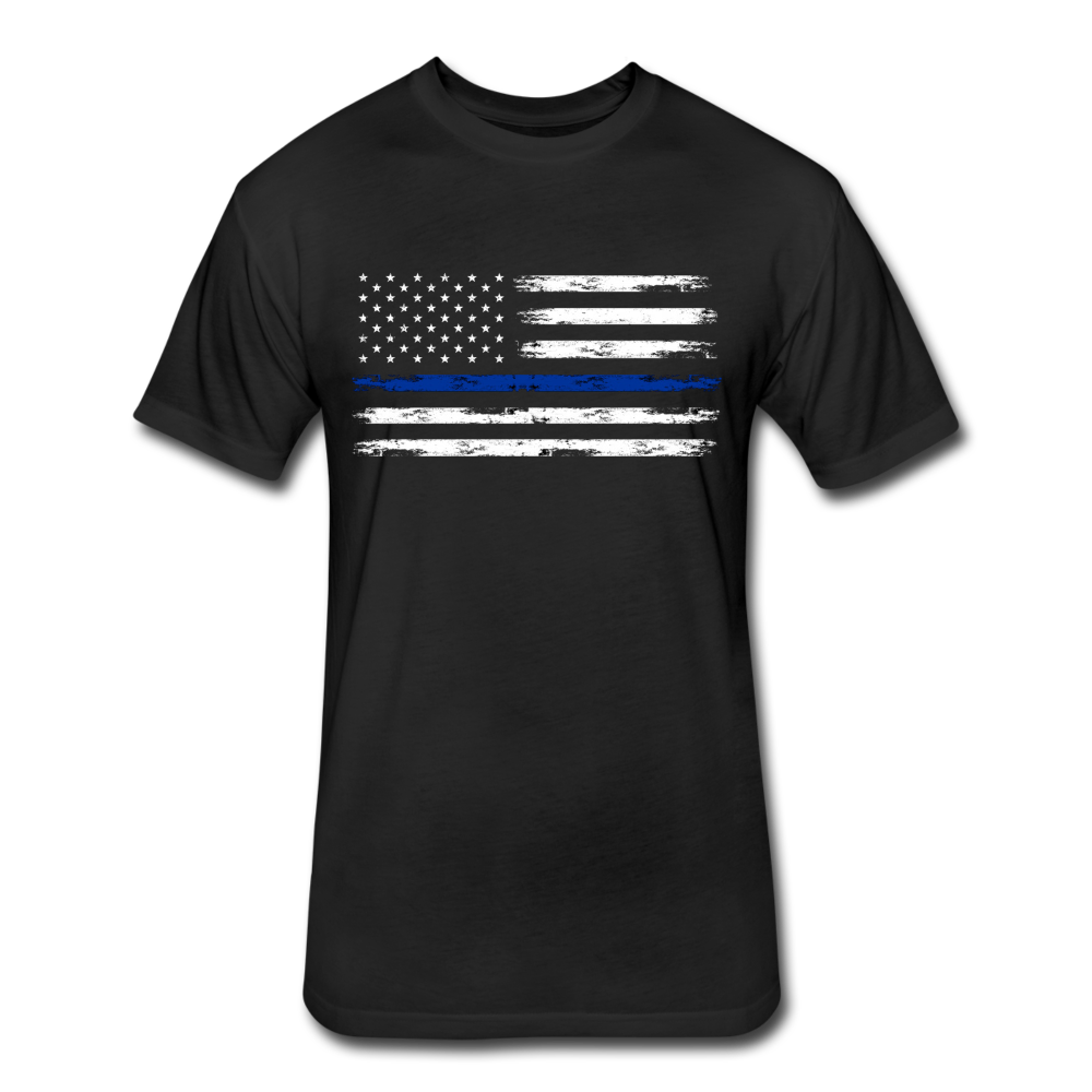 Unisex Poly Cotton T-Shirt by Next Level - Distressed Blue Line Flag - black
