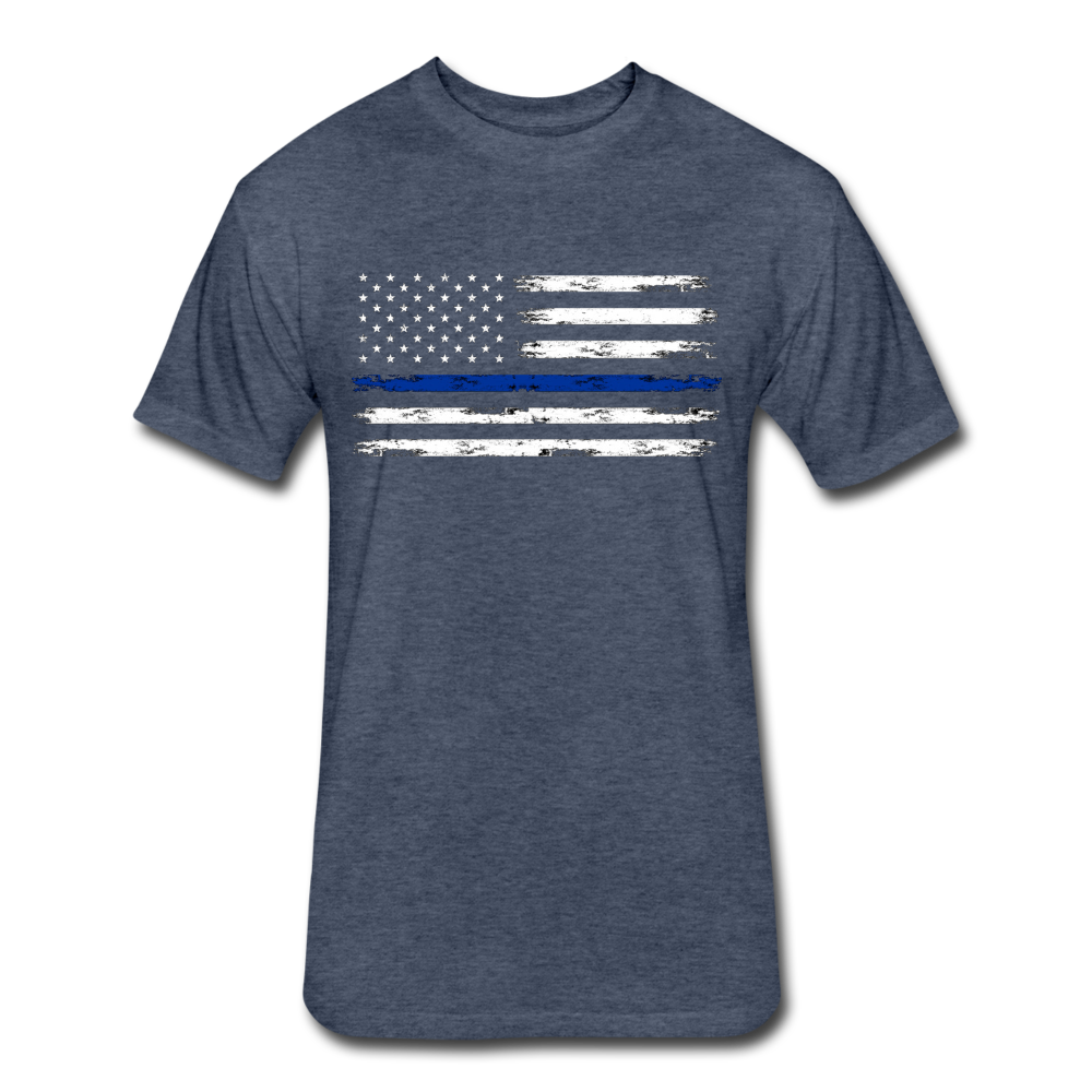 Unisex Poly Cotton T-Shirt by Next Level - Distressed Blue Line Flag - heather navy