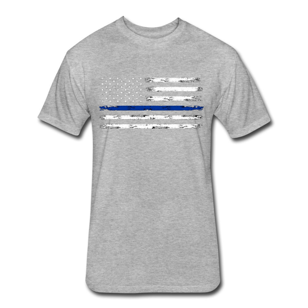 Unisex Poly Cotton T-Shirt by Next Level - Distressed Blue Line Flag - heather gray